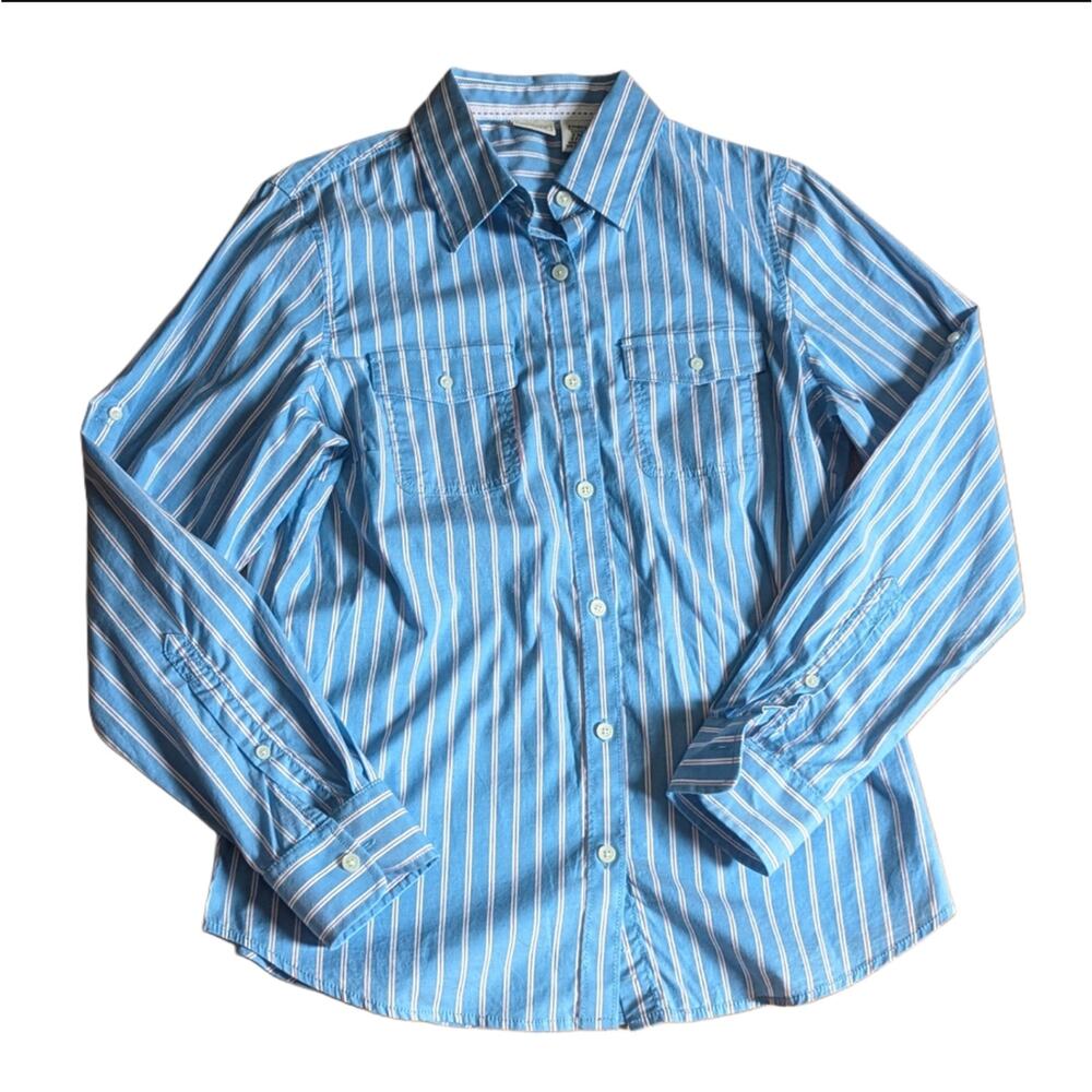 L.L. Bean Classic Cotton Striped Button Down Preppy Boating Outdoor Shirt Blouse